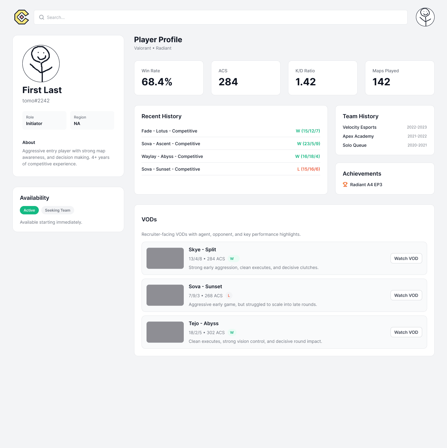 Contendr player profile